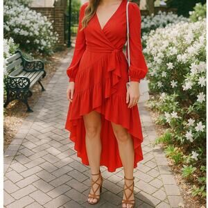 Caroline‎ Constas Red Lena Wrap Ruffle High-Low Dress Size XS – $695 Retail